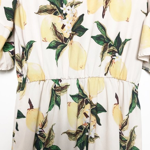 Yellow Lemon Printed Flounce Sleeve Ruffled Dress - Picture 7 of 9